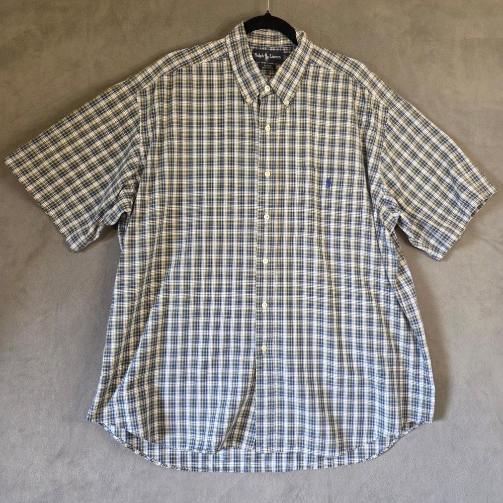 Ralph Lauren Short Sleeve Blake Plaid Shirt Mens XL Preppy Old Money Coastal